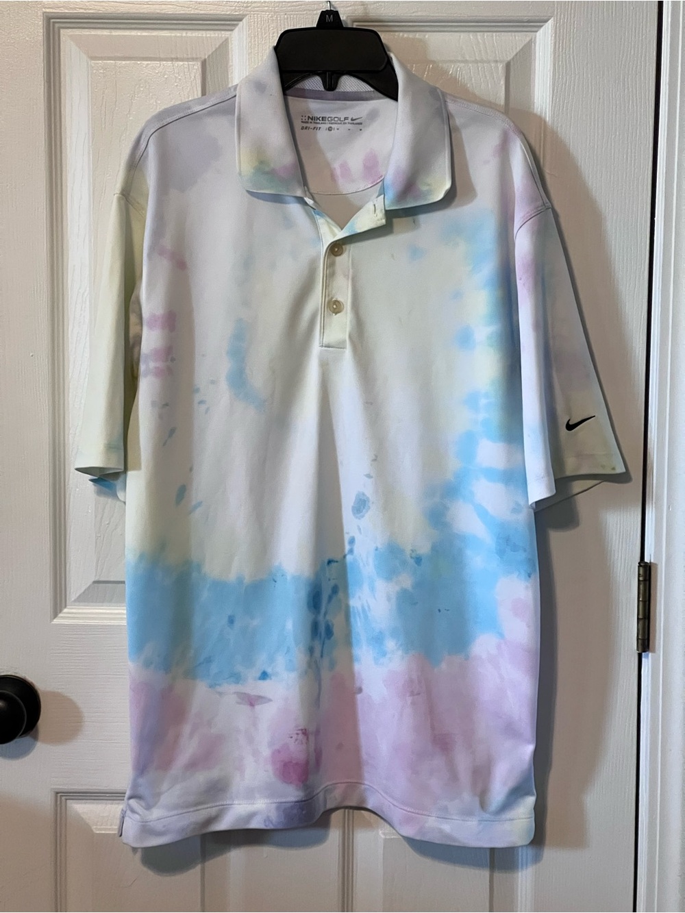 Nike Golf Dri-FIT Polo Mens M Pastel Tie Dye Blue Pink Y2K